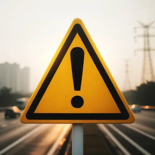 A triangular road sign with an exclamation mark