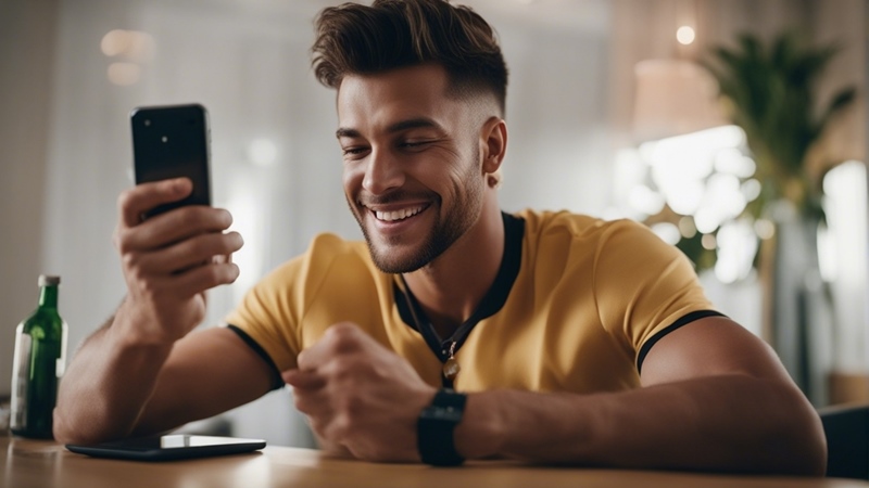A young punter holding his sports betting app in his hand