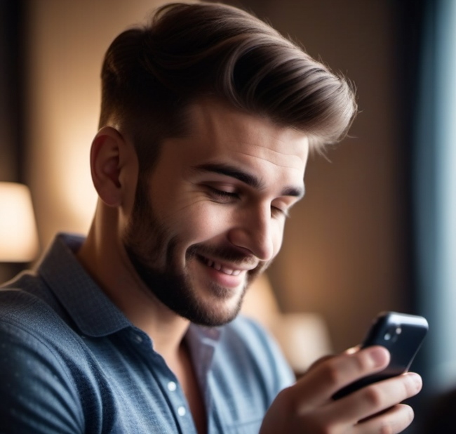A happy bettor on his smartphone