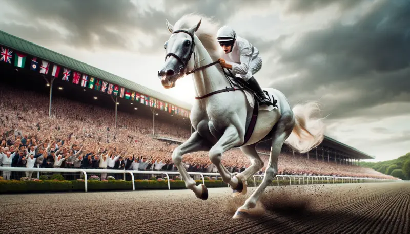 A jokey on a white horse